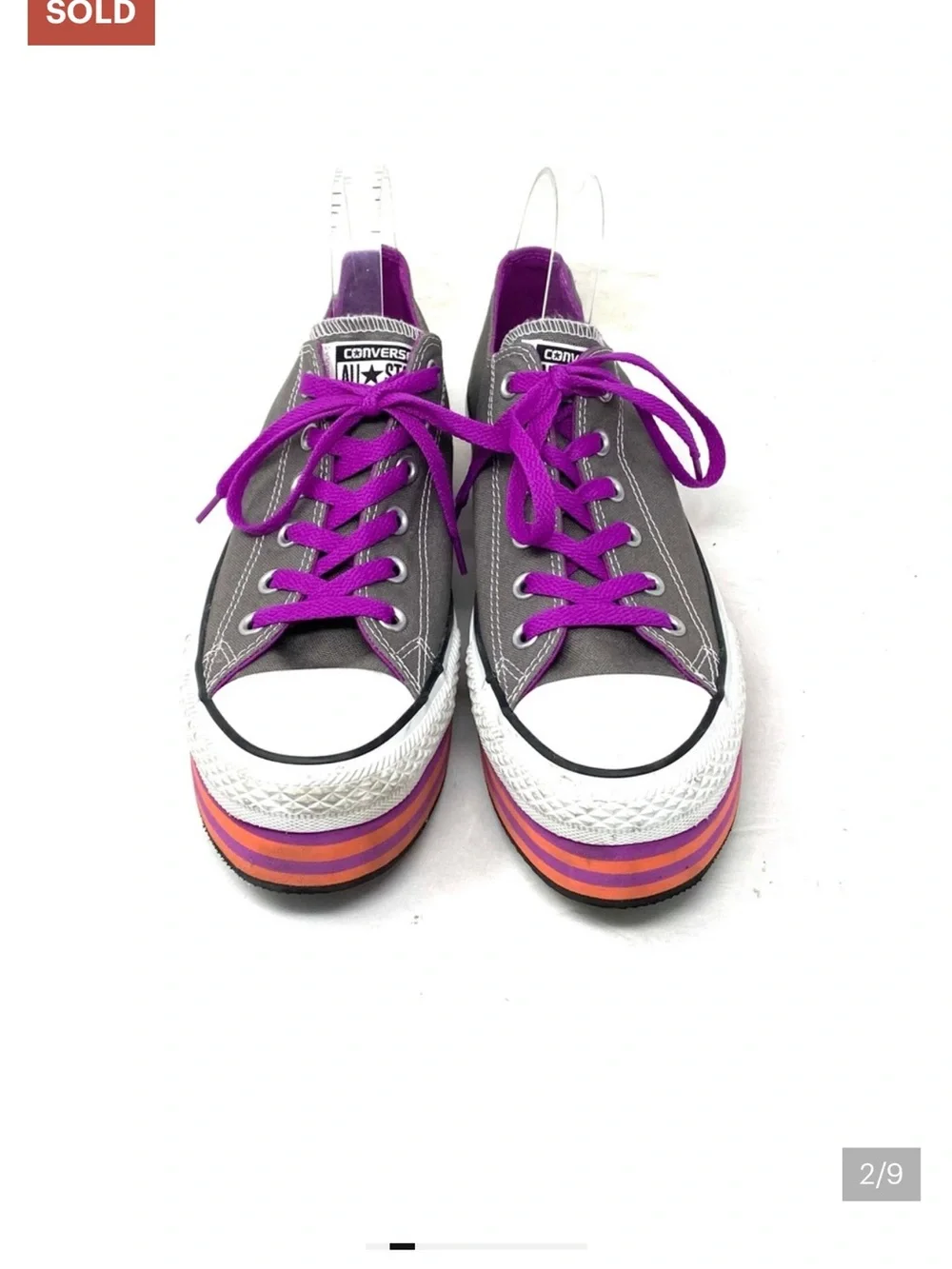 Converse Gray Canvas Platform Sneakers with Purple Accents - Picture 2 of 9